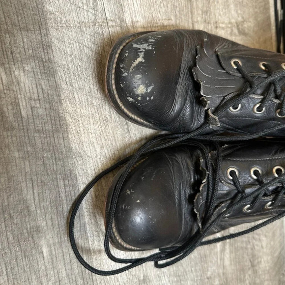 JUSTIN Kiltie Boots Womens Roper 5.5 D Leather Western LACER Black USA Riding - Picture 2 of 6